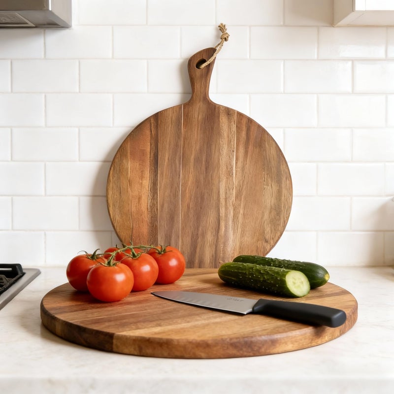 LiebeOlivee Acacia Wood Cutting Board for Kitchen with Rope on Handle, 16x12 Inch Round Wooden Cutting Boards for Kitchen/Charcuterie Board/Serving Board/Cheese, Bread, Vegetable & Fruits Serving/Pizza Board - Image 5