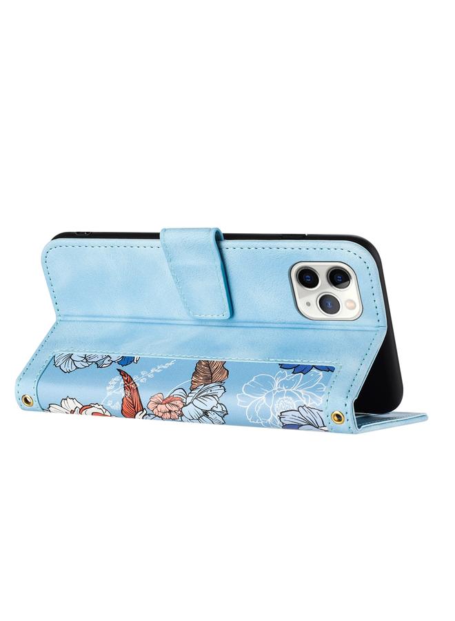 Zaboon Case For iPhone 12 / 12 Pro Floral Pattern Leather Phone Case with Lanyard - Image 4