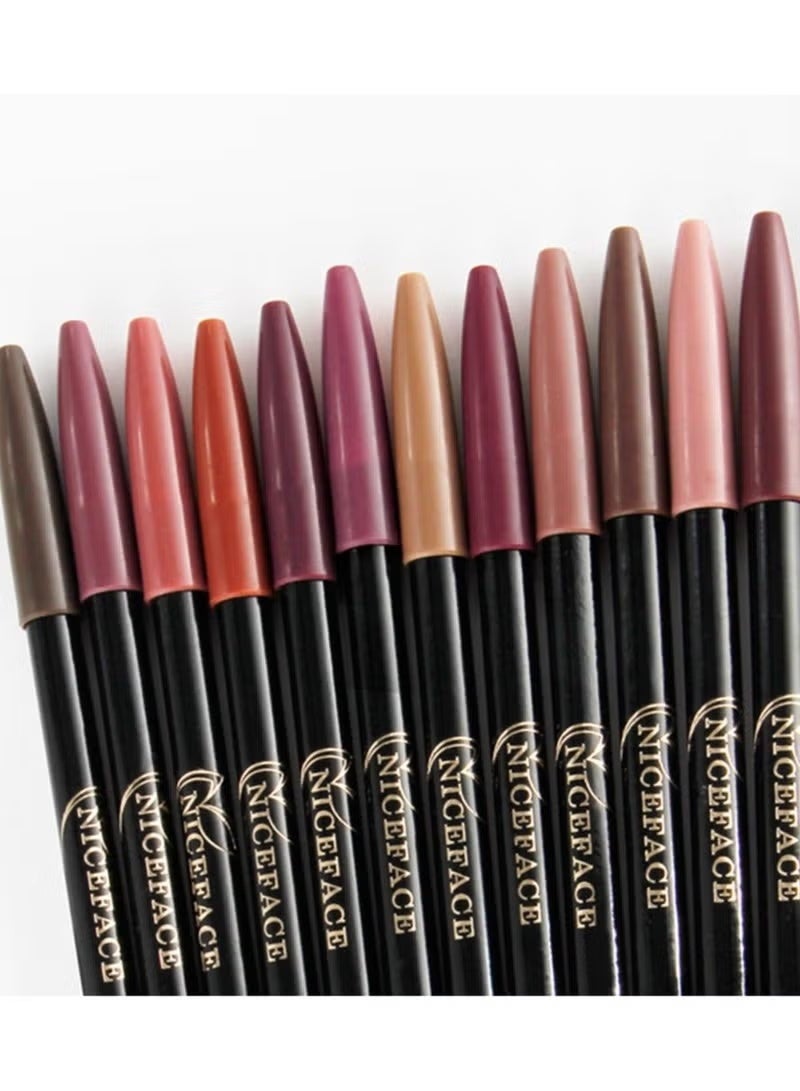 NICEFACE 12 Color Lip Pencil Soft Waterproof Smooth Lip Liner/Lipliner Pen (Lip 12PC SET) - Image 1