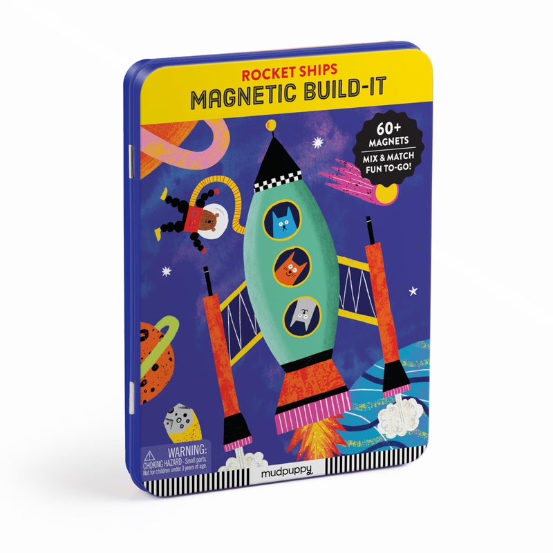 Mudpuppy Rocket Ships Magnetic Build-It Game – Magnetic Toys for Ages 4+, Fun & Compact Travel Activity for Kids, Includes 60+ Magnets and Durable Storage Tin - Image 2