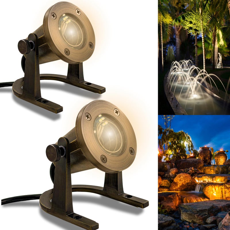 MIK Solutions مصباح مائي تحت الماء من MIK Solutions مصنوع من النحاس الأصفر لمسبح الفناء والشلال 2 عبوة