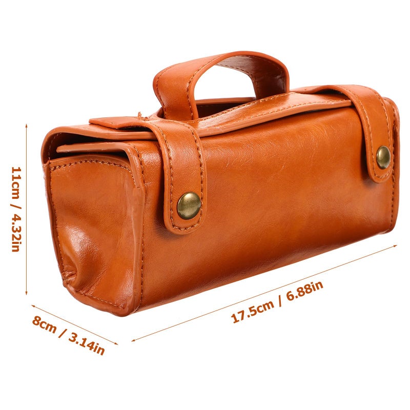 Large Capacity Brown Pu Leather Travel Toiletry Organizer Razor Storage Bag Shaver Protector Sleeve - Image 3