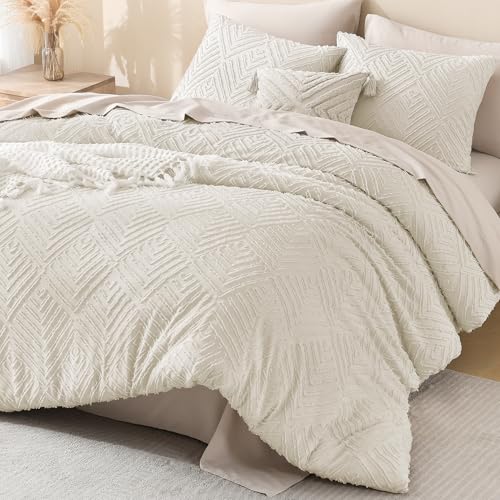Litanika California King Comforter Set Beige, 3 Pieces Cream Tufted Boho Farmhouse Bedding Comforter Sets, Lightweight Fluffy Comforter Bed Set for All Season (104x96In Comforter and 2 Pillowcases) - Image 3
