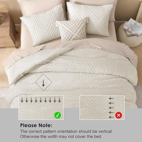 Litanika California King Comforter Set Beige, 3 Pieces Cream Tufted Boho Farmhouse Bedding Comforter Sets, Lightweight Fluffy Comforter Bed Set for All Season (104x96In Comforter and 2 Pillowcases) - Image 5