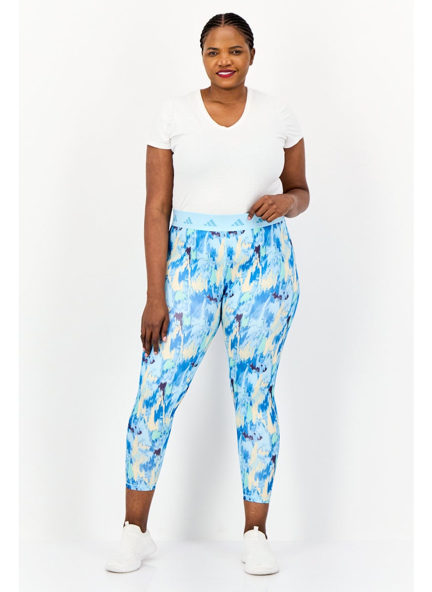 Adidas Women Tight Fit Abstract Training Leggings, Blue  - Image 2