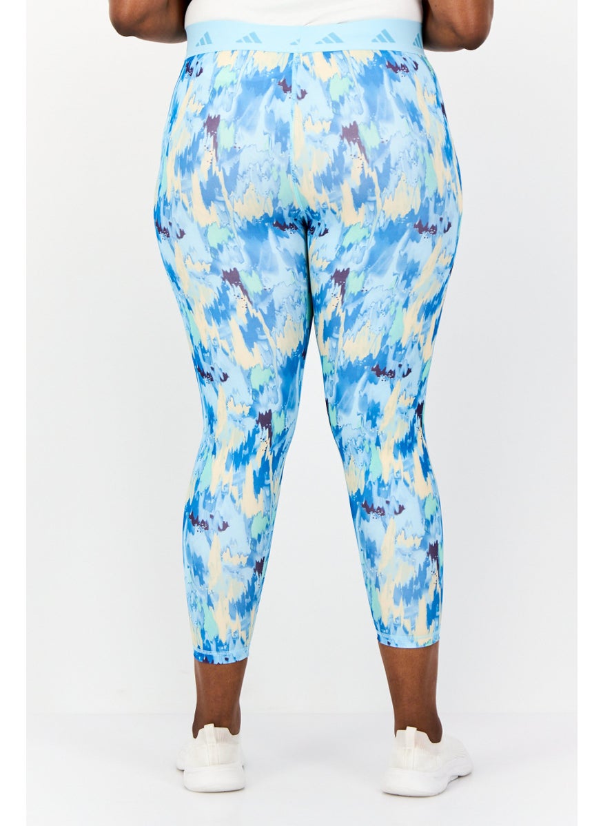 Adidas Women Tight Fit Abstract Training Leggings, Blue  - Image 3