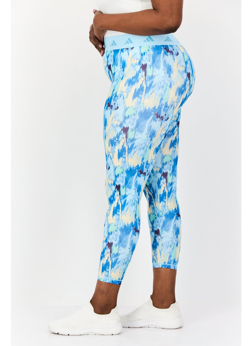 Adidas Women Tight Fit Abstract Training Leggings, Blue  - Image 4