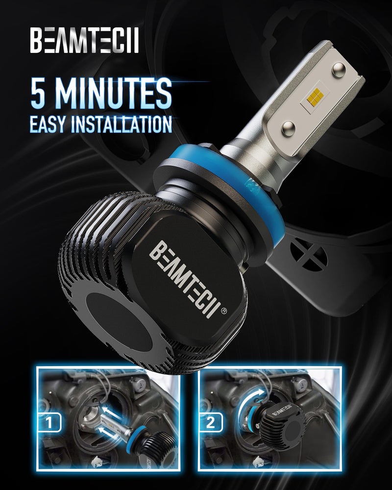 BEAMTECH H11 Bulbs, S1 Series H8 H9 Fog lights, 300% Brighter 6500K White, 2 Bulbs - Image 4