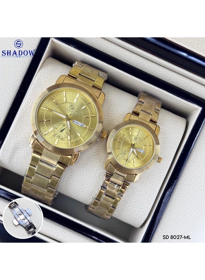 شادو طقم ساعات زوجية شادو فاخرة - وظيفة اليوم والتاريخ (عربي / إنجليزي) - تصميم متعدد الموانئ - Image 2