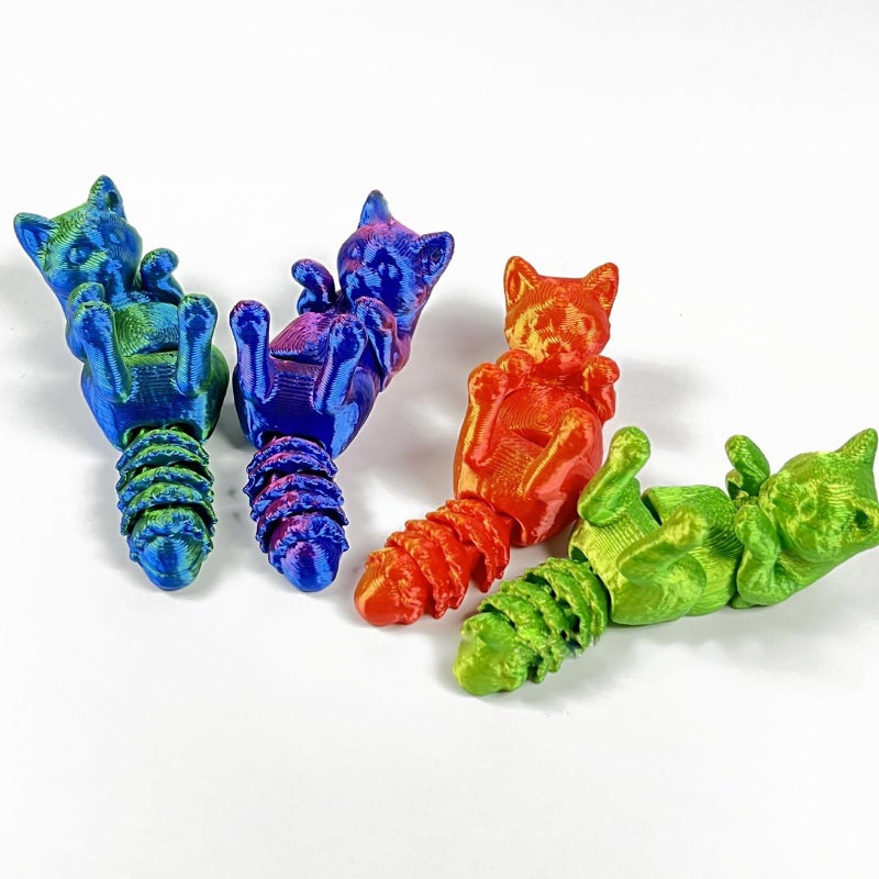 Blue Green Articulated Cat Keychain 3D Printed Flexible Animal Keyring - Image 4