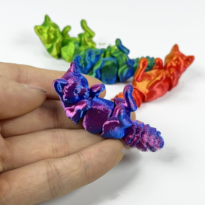 Blue Green Articulated Cat Keychain 3D Printed Flexible Animal Keyring - Image 5