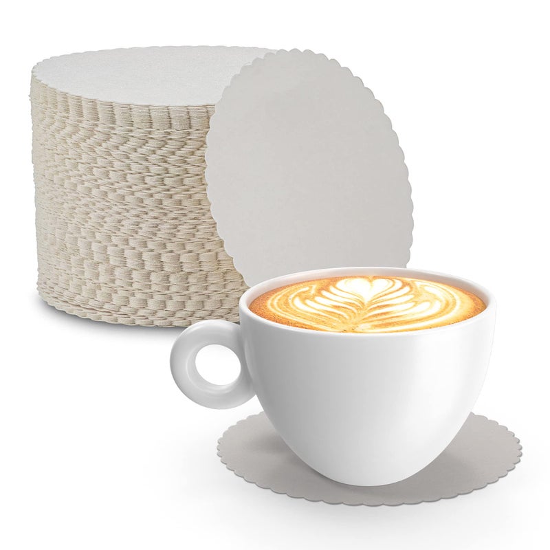 MT Products White Thin Paper Coasters 3.25"" - Scalloped Edge Disposable Coasters for Drinks Protection Against Leaks and Spills - Pack of 200 - Image 1