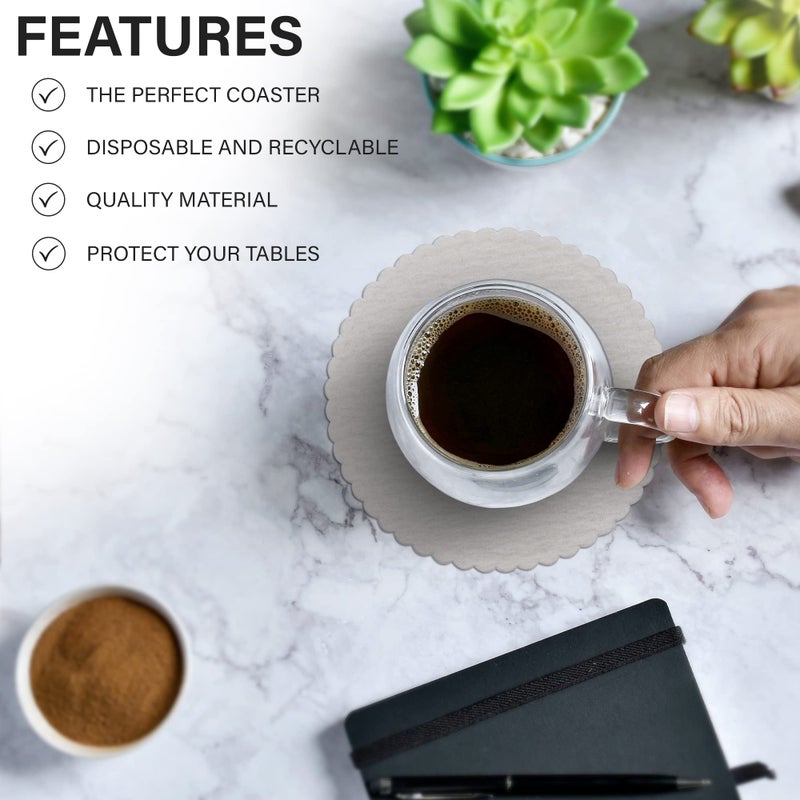 MT Products White Thin Paper Coasters 3.25"" - Scalloped Edge Disposable Coasters for Drinks Protection Against Leaks and Spills - Pack of 200 - Image 5