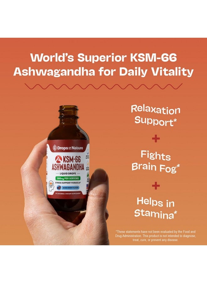 Drops of Nature Ashwagandha KSM 66 Liquid Drops - Vegan, GMO Free, Fast Absorbing Form - Ashwagandha Supplement for Daily Wellness Support - Promotes Focus and Clarity - Supports Daily Vitality (Mixed Berry, 60ml) - Image 2