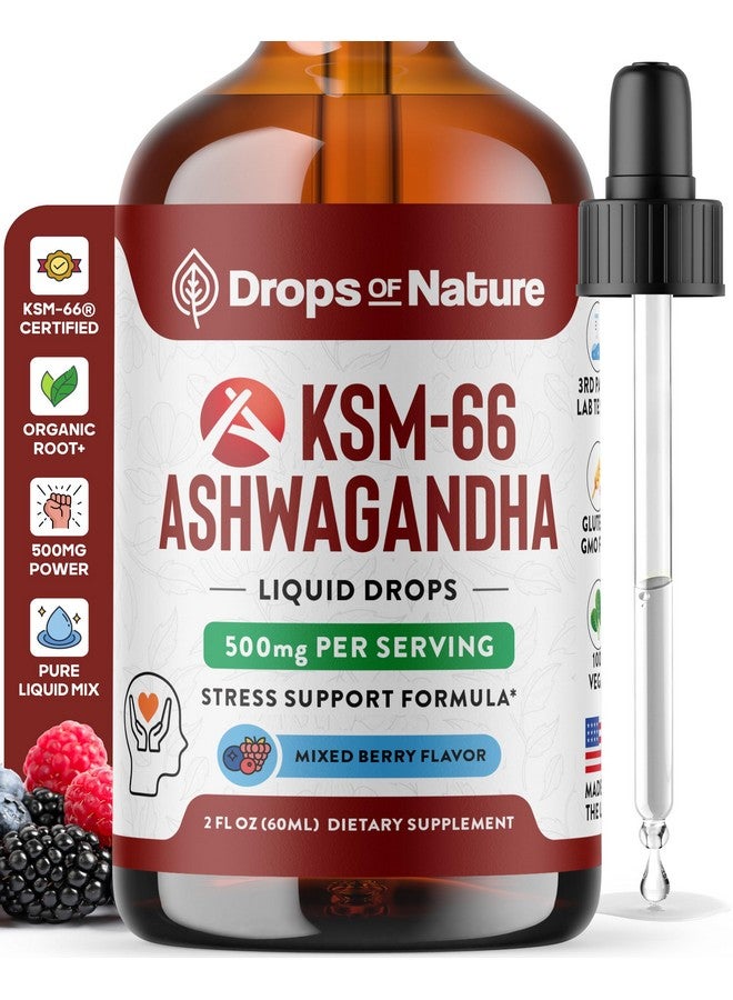 Drops of Nature Ashwagandha KSM 66 Liquid Drops - Vegan, GMO Free, Fast Absorbing Form - Ashwagandha Supplement for Daily Wellness Support - Promotes Focus and Clarity - Supports Daily Vitality (Mixed Berry, 60ml) - Image 1