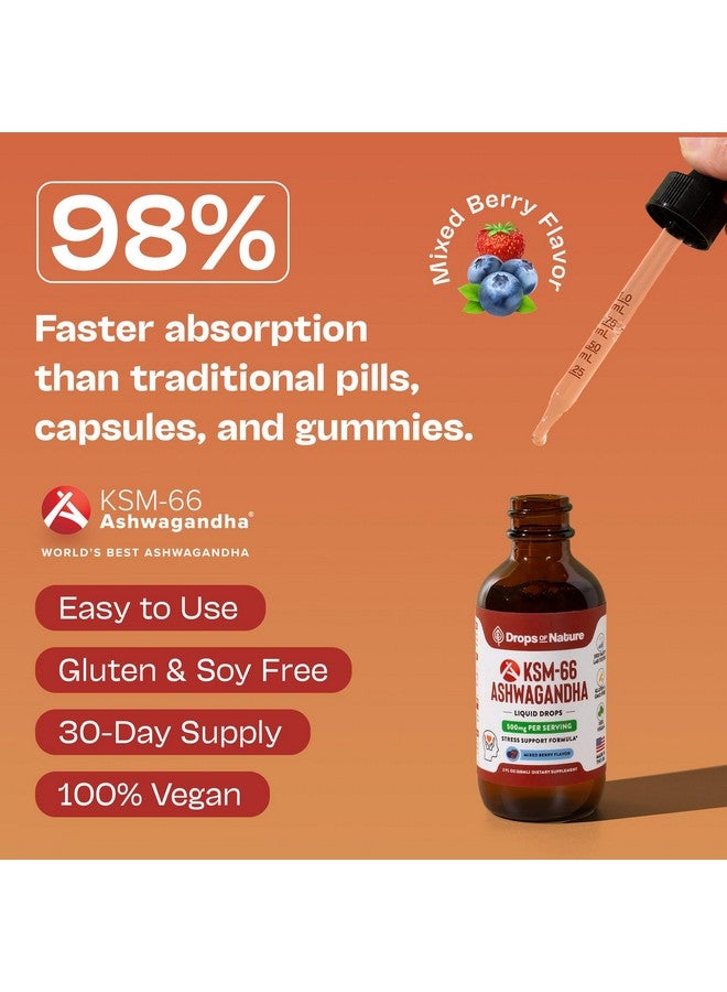 Drops of Nature Ashwagandha KSM 66 Liquid Drops - Vegan, GMO Free, Fast Absorbing Form - Ashwagandha Supplement for Daily Wellness Support - Promotes Focus and Clarity - Supports Daily Vitality (Mixed Berry, 60ml) - Image 3