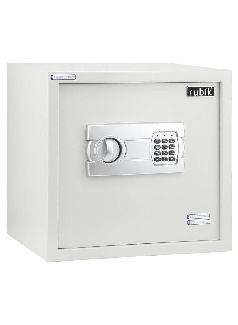 Rubik Safe Box, Digital Lock with Key, Large Capacity, Suitable for Home Office, Protects Cash Money Documents (35x38x30cm) White - Image 1