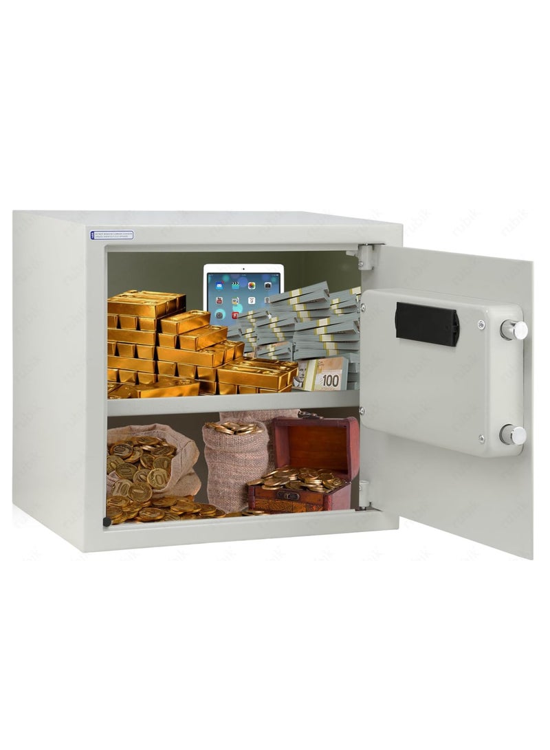 Rubik Safe Box, Digital Lock with Key, Large Capacity, Suitable for Home Office, Protects Cash Money Documents (35x38x30cm) White - Image 3