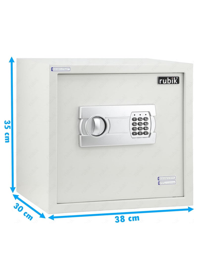 Rubik Safe Box, Digital Lock with Key, Large Capacity, Suitable for Home Office, Protects Cash Money Documents (35x38x30cm) White - Image 5