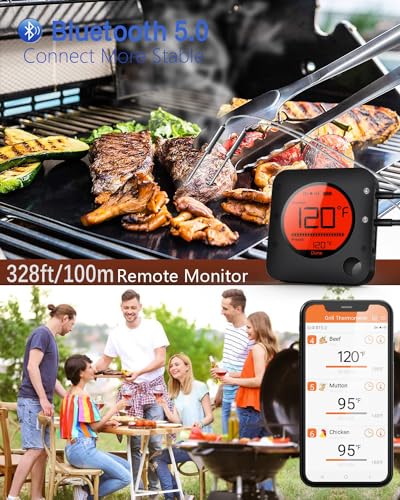 BFOUR Meat Thermometer Wireless Bluetooth, LCD Digital Meat Thermometer with Dual Probe, Wireless Remote BBQ Thermometer for Smoker Kitchen Cooking Grill Thermometer for Grilling BBQ Oven - Image 2