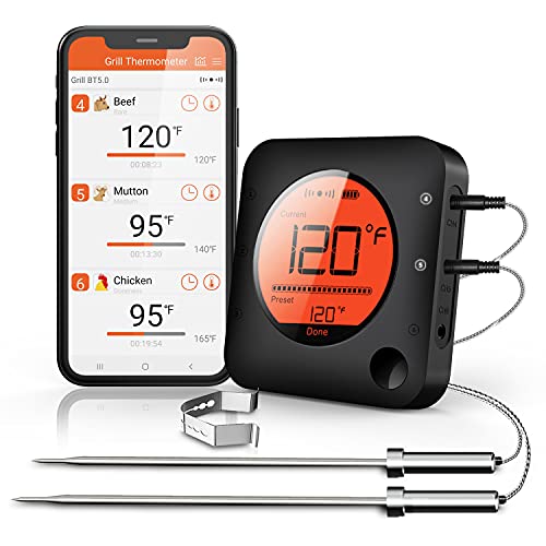 BFOUR Meat Thermometer Wireless Bluetooth, LCD Digital Meat Thermometer with Dual Probe, Wireless Remote BBQ Thermometer for Smoker Kitchen Cooking Grill Thermometer for Grilling BBQ Oven - Image 1