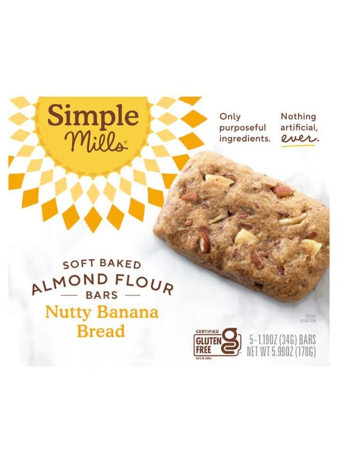 Simple Mills Simple Mills, Soft Baked Almond Flour Bars, Nutty Banana Bread, 5 Bars, 1.19 oz (34 g) Each 