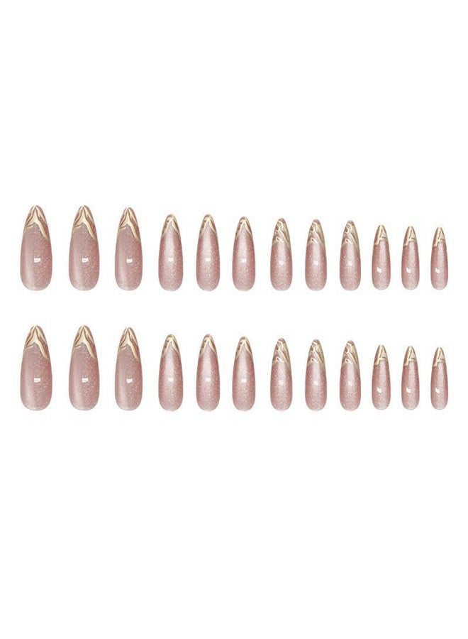 ERICO Peach Cat Eye Golden Tip Almond Press On Nails Kit for Women And Girls Fake Nail Extension | Reusable Nail Extension For Women With Glue Tab | Long Lasting Glossy Finish Artificial Nails | Easy to Apply Fake Nails for Salon Look at Home | Stick-On Manicure Kit For Parties, Weddings And Gifts | Trendy Nail Art Set for All Occasions - Image 5
