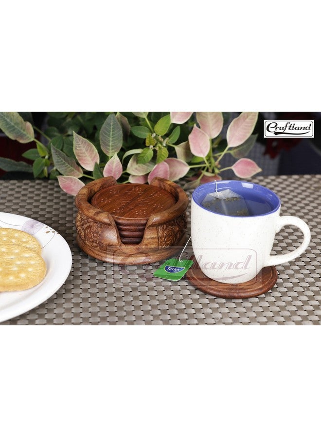 Craftland Wooden Round Carved Coaster Set for Kitchen/Dining Table,Set of 6 - Image 5