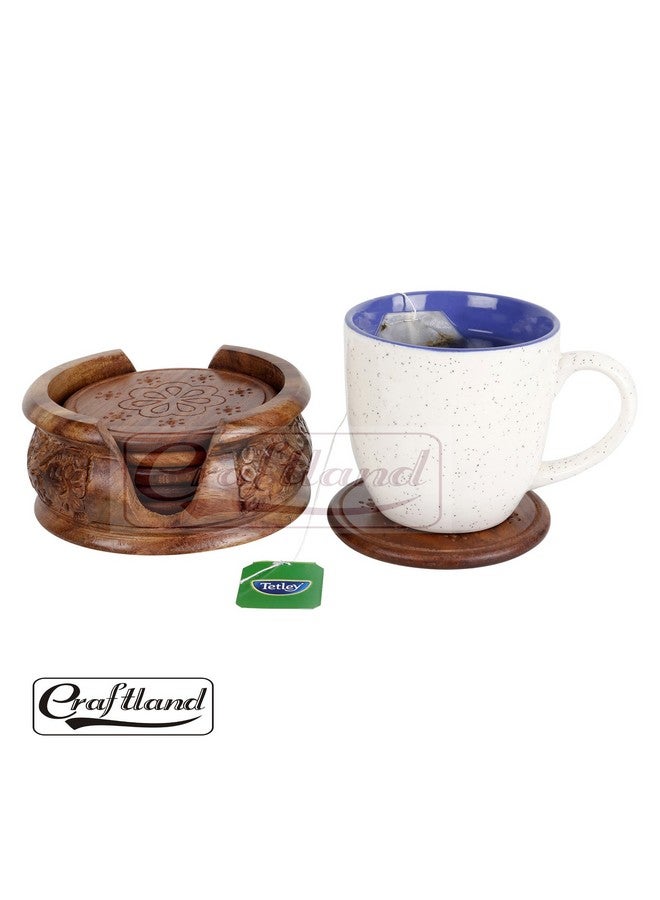 Craftland Wooden Round Carved Coaster Set for Kitchen/Dining Table,Set of 6 - Image 3