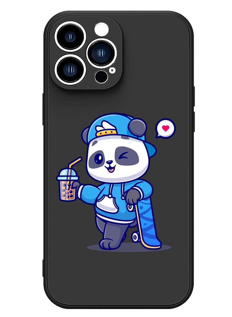 Theodor Protective Slim Fit Case Liquid Silicone Cover with Full Body Protection Anti-Scratch Shockproof Case For iPhone 13 Pro Max Black  - Panda skull copy - Image 1