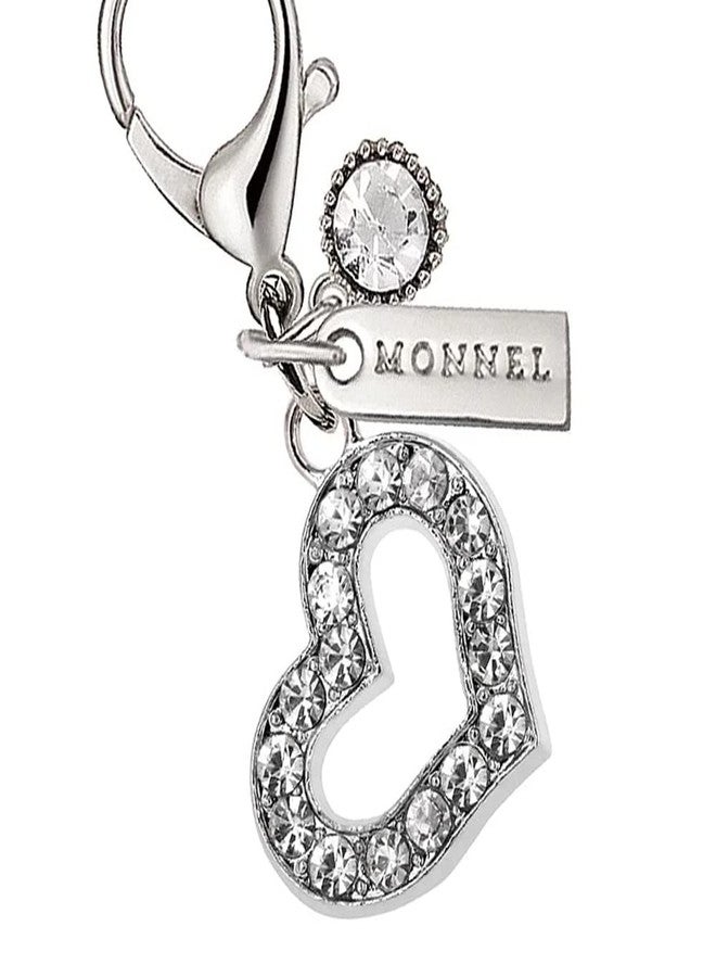 MONNEL MC330 Crystal Little Love Heart Lobster Clasp Charm for Women with Velvet Bag (White,1 Piece) - Image 2