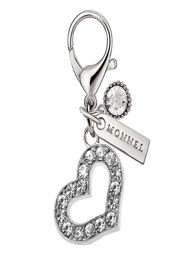 MONNEL MC330 Crystal Little Love Heart Lobster Clasp Charm for Women with Velvet Bag (White,1 Piece) - Image 1
