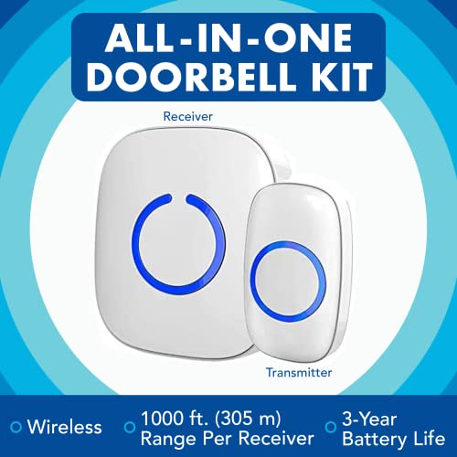 SadoTech Wireless Doorbells for Home, Apartments, Businesses, Classrooms, etc. - 1 Door Bell Ringer & 1 Plug-In Chime Receiver, Battery Operated, Easy-to-Use, Wireless Doorbell w/LED Flash, Black - Image 2