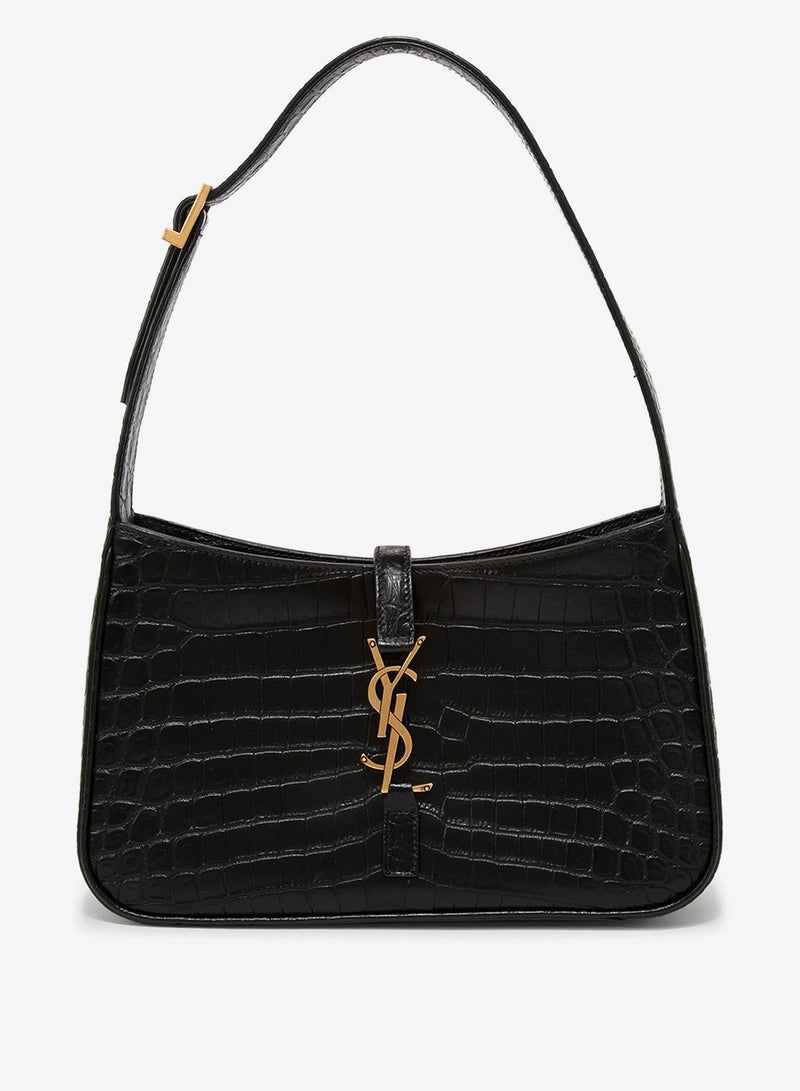 Yves Saint Laurent YSL Le 5 à 7 Women's Leather Hobo Bag, Women's Tote Bag, Women's Shoulder Bag, Women's Hand Bag, Women's Travel Bag, Crocodile Embossed Black  - Image 1