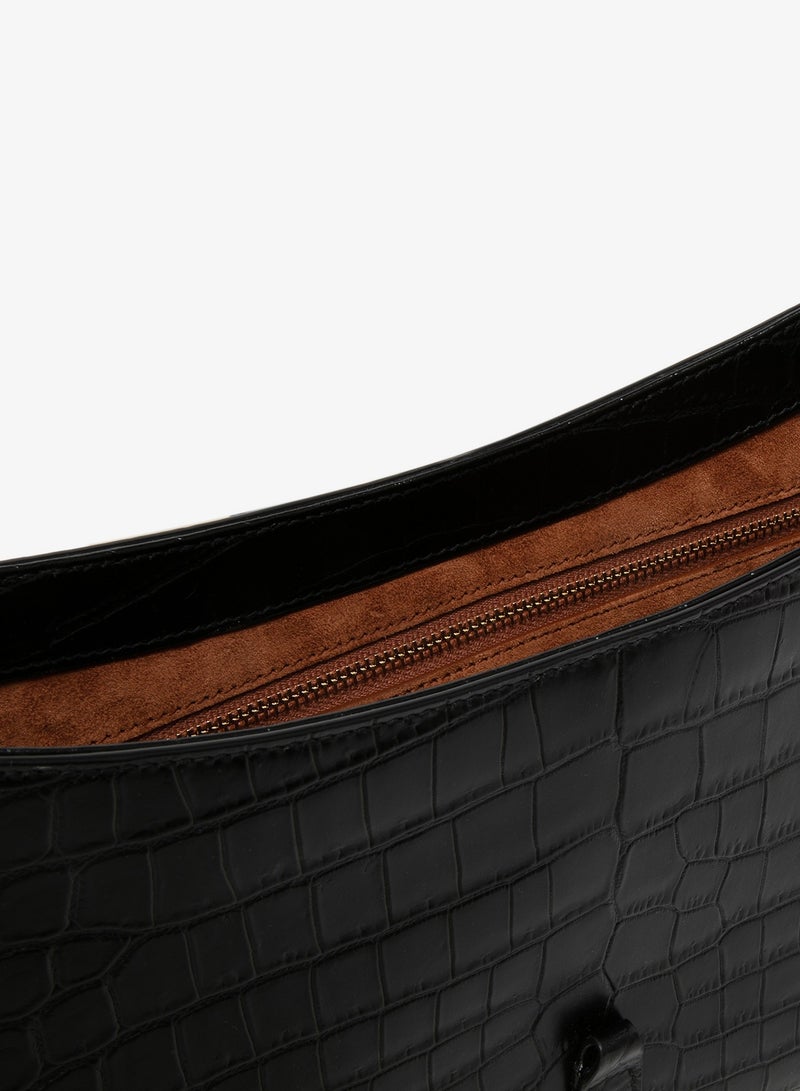 Yves Saint Laurent YSL Le 5 à 7 Women's Leather Hobo Bag, Women's Tote Bag, Women's Shoulder Bag, Women's Hand Bag, Women's Travel Bag, Crocodile Embossed Black  - Image 2