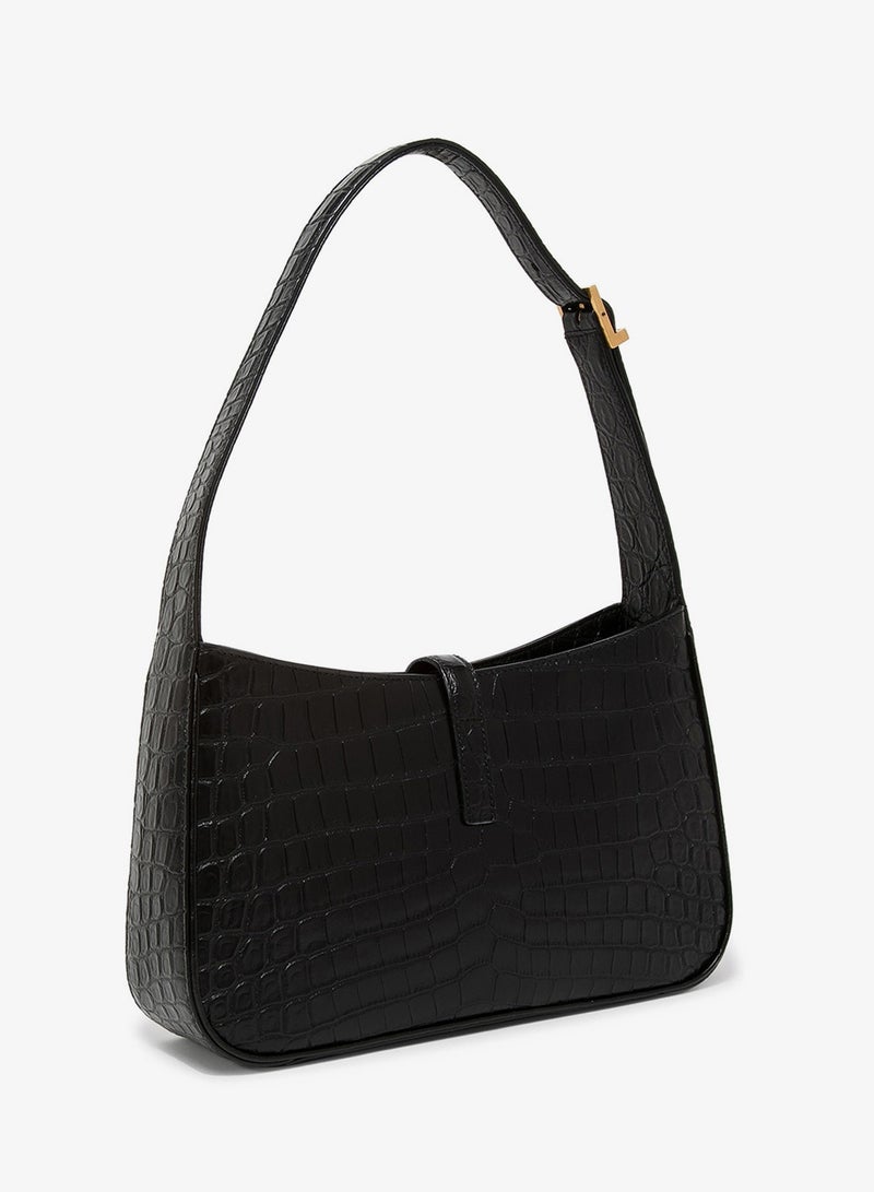 Yves Saint Laurent YSL Le 5 à 7 Women's Leather Hobo Bag, Women's Tote Bag, Women's Shoulder Bag, Women's Hand Bag, Women's Travel Bag, Crocodile Embossed Black  - Image 3