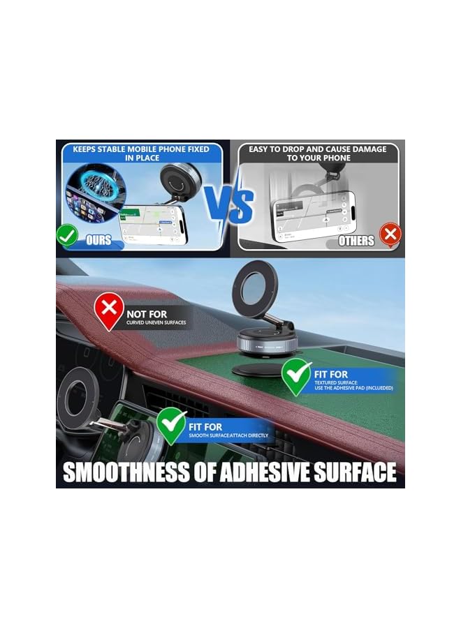 Green Tiger Car Phone Holder,360° Magnetic Car Phone Holder Mount - Super Strong Vacuum Suction, Foldable & Adjustable for Most Mobile Phones, Dashboard/Windshield/Gym Use (Black) - Image 5