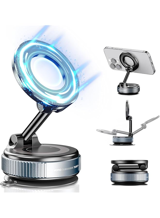 Green Tiger Car Phone Holder,360° Magnetic Car Phone Holder Mount - Super Strong Vacuum Suction, Foldable & Adjustable for Most Mobile Phones, Dashboard/Windshield/Gym Use (Black) - Image 1