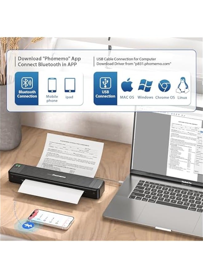 phomemo Portable Printers Wireless for Travel, P831 Bluetooth Thermal Transfer Printer Support US Letter/A4/A5/B5 Copy Paper, 300 DPI Mobile Inkless Printer for iOS, Android & Laptop  - Image 3