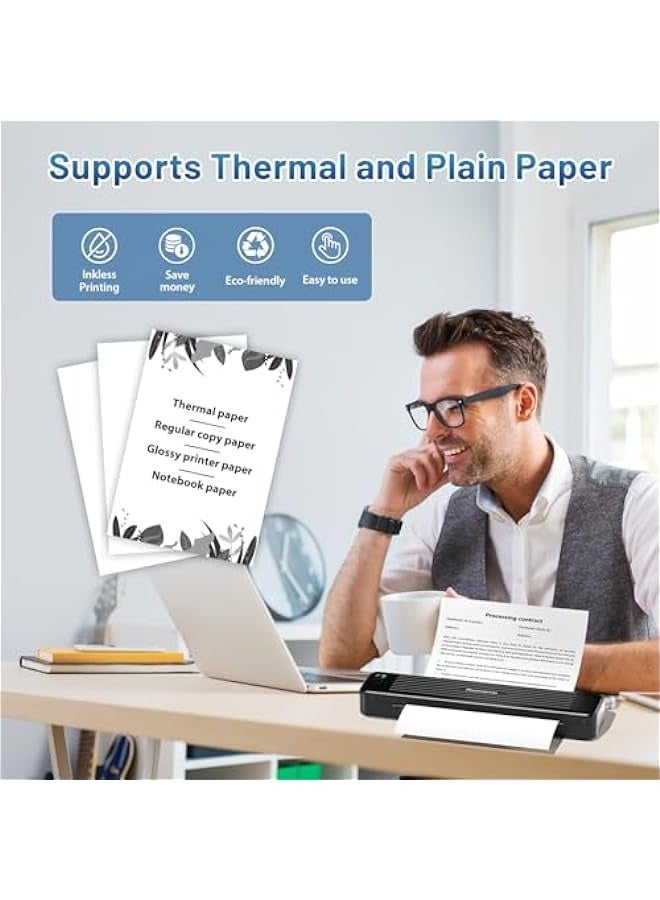 Portable Printers Wireless for Travel, P831 Bluetooth Thermal Transfer Printer Support US Letter/A4/A5/B5 Copy Paper, 300 DPI Mobile Inkless Printer for iOS, Android & Laptop