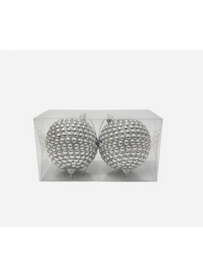 AKDC 2-Piece 10 cm Silver Shiny Christmas Hanging Ball Décor – Elegant Metallic Ornaments for Holiday Trees - Image 1