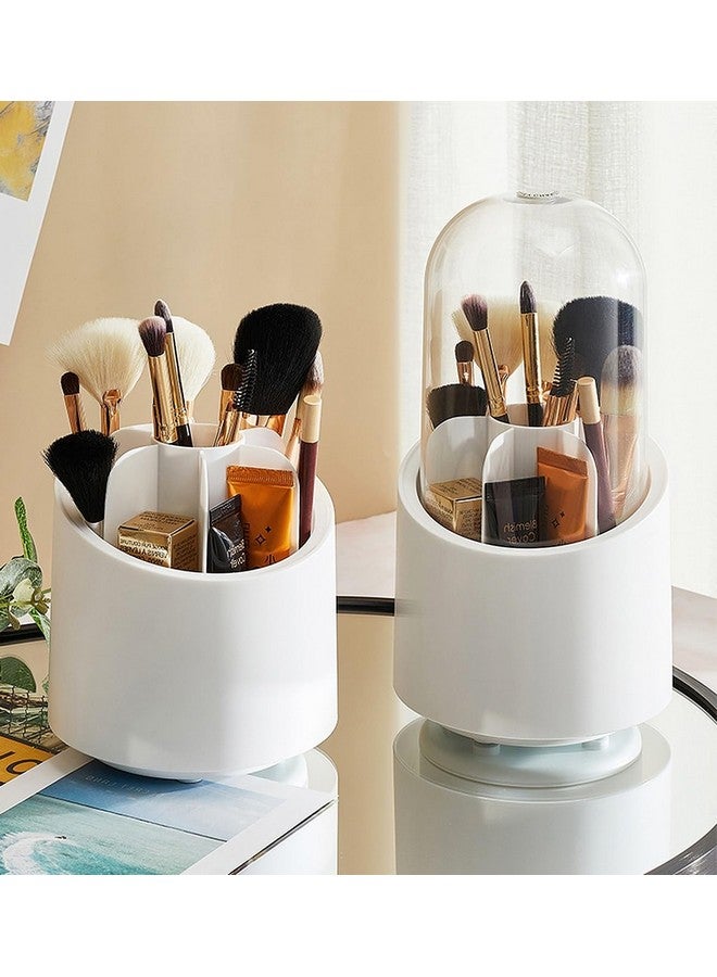 wolpin 1 Pc Cosmetic Makeup Brush Storage Holder 360° Rotating Dust-proof Organiser Lipstick Pen Storage Box Stand for Dressing Table (12.2 x 23.3 cm, White) - Image 1