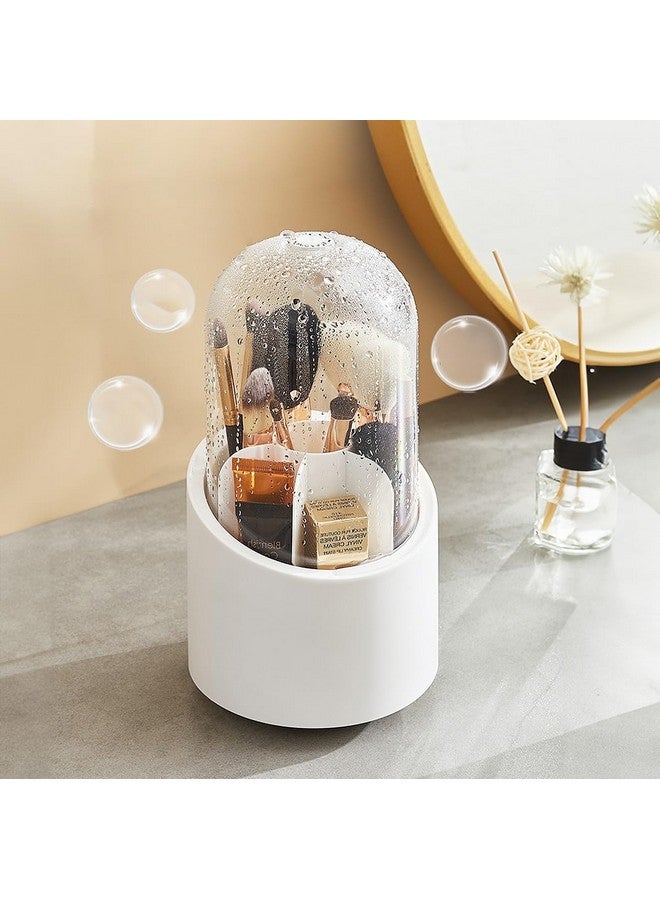 wolpin 1 Pc Cosmetic Makeup Brush Storage Holder 360° Rotating Dust-proof Organiser Lipstick Pen Storage Box Stand for Dressing Table (12.2 x 23.3 cm, White) - Image 5