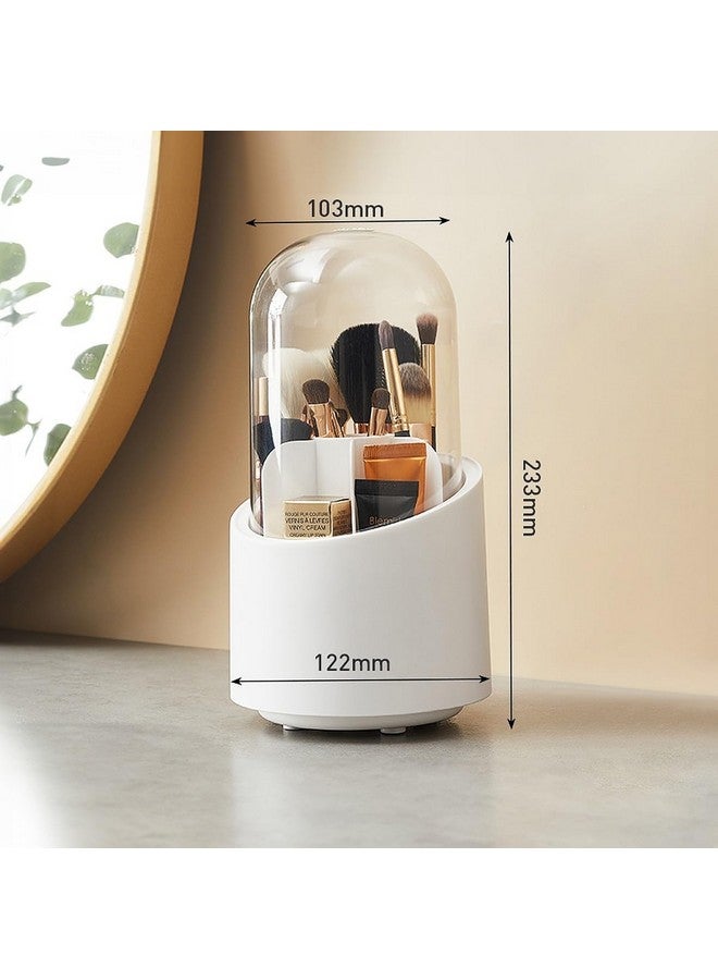 wolpin 1 Pc Cosmetic Makeup Brush Storage Holder 360° Rotating Dust-proof Organiser Lipstick Pen Storage Box Stand for Dressing Table (12.2 x 23.3 cm, White) - Image 4