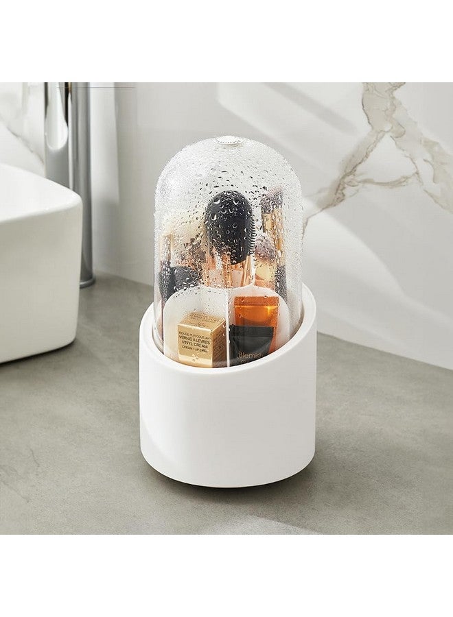 wolpin 1 Pc Cosmetic Makeup Brush Storage Holder 360° Rotating Dust-proof Organiser Lipstick Pen Storage Box Stand for Dressing Table (12.2 x 23.3 cm, White) - Image 3