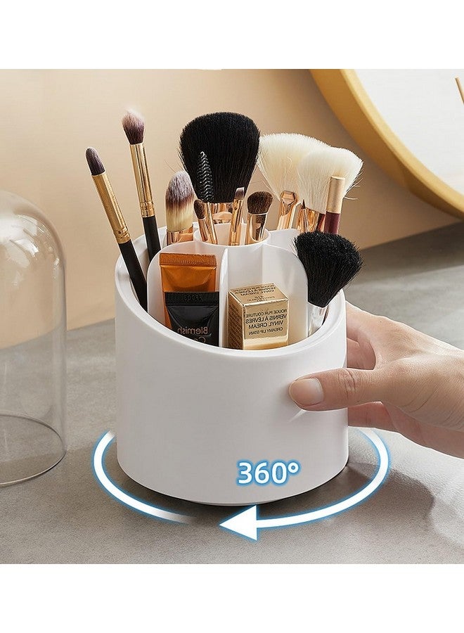 wolpin 1 Pc Cosmetic Makeup Brush Storage Holder 360° Rotating Dust-proof Organiser Lipstick Pen Storage Box Stand for Dressing Table (12.2 x 23.3 cm, White) - Image 2