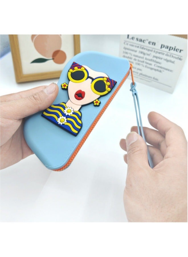 حقيبة نظارات من السيليكون، حقيبة تخزين محمولة للنظارات الشمسية، حقيبة تخزين للنظارات الشمسية، زرقاء - Image 3
