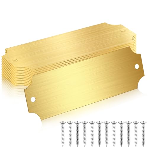 Yaocom 12 Pcs Engraved Name Plates Laser Brushed Solid Metal Plate Personalized Plaque Blank Custom Name Tag Frame Label with Adhesive Backing and Screws for DIY(Gold Notched Corner,1'' X 3'') - Image 1