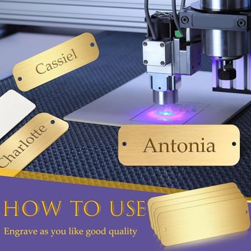 Yaocom 12 Pcs Engraved Name Plates Laser Brushed Solid Metal Plate Personalized Plaque Blank Custom Name Tag Frame Label with Adhesive Backing and Screws for DIY(Gold Notched Corner,1'' X 3'') - Image 5