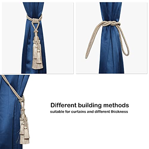 MALOINTEX 2 Pack Curtain Dual Tassel Tiebacks Tie-Backs, Handmade Rope Tiebacks Holdbacks, Polyester Curtain Tieback - Beige - Image 5